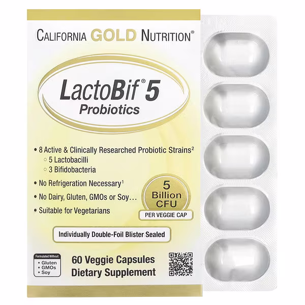 LactoBif 5 Probiotics California Gold Nutrition 60 gélules au Maroc